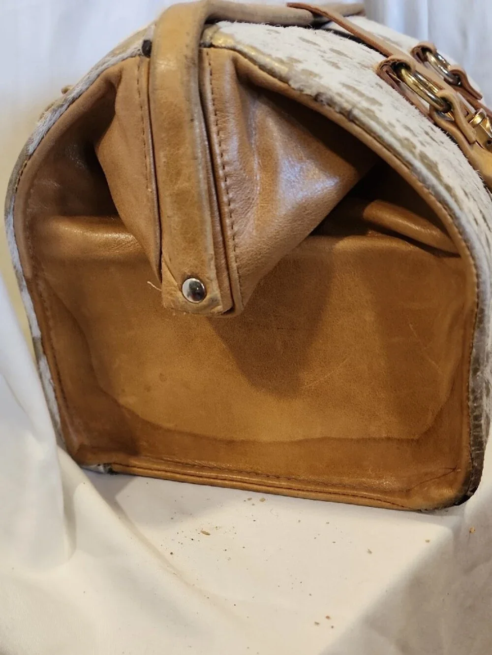 Vintage And Rare Glenda Gies Weekender / Doctor Bag Haired Cowhide, Leather Body